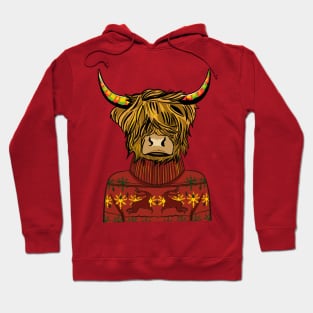 Scottish Highland Cow Wearing A Red Sweatshirt Hoodie